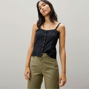 Everlane Picnic Tank Top Womens 2 Black Linen Button Front Sleeveless Shirt NEW